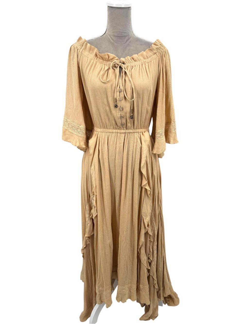 Free People Shore Chic Maxi Dress Buttercream Beige Small Boho Cottagecore - Picture 3 of 11